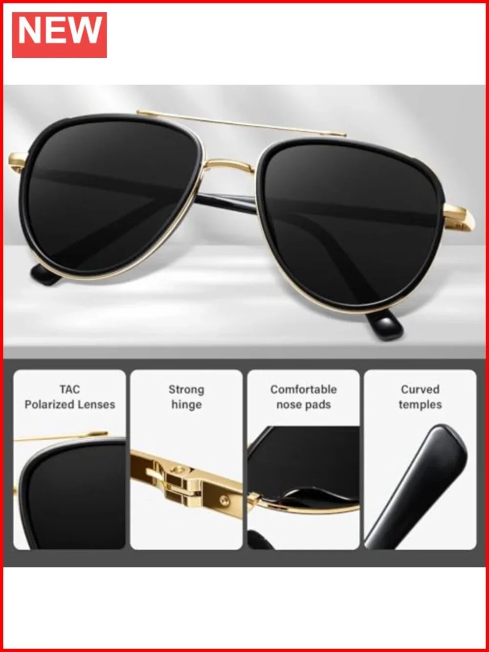Classic Polarized Aviator Sunglasses UV Protection Sports Running Tangle Free